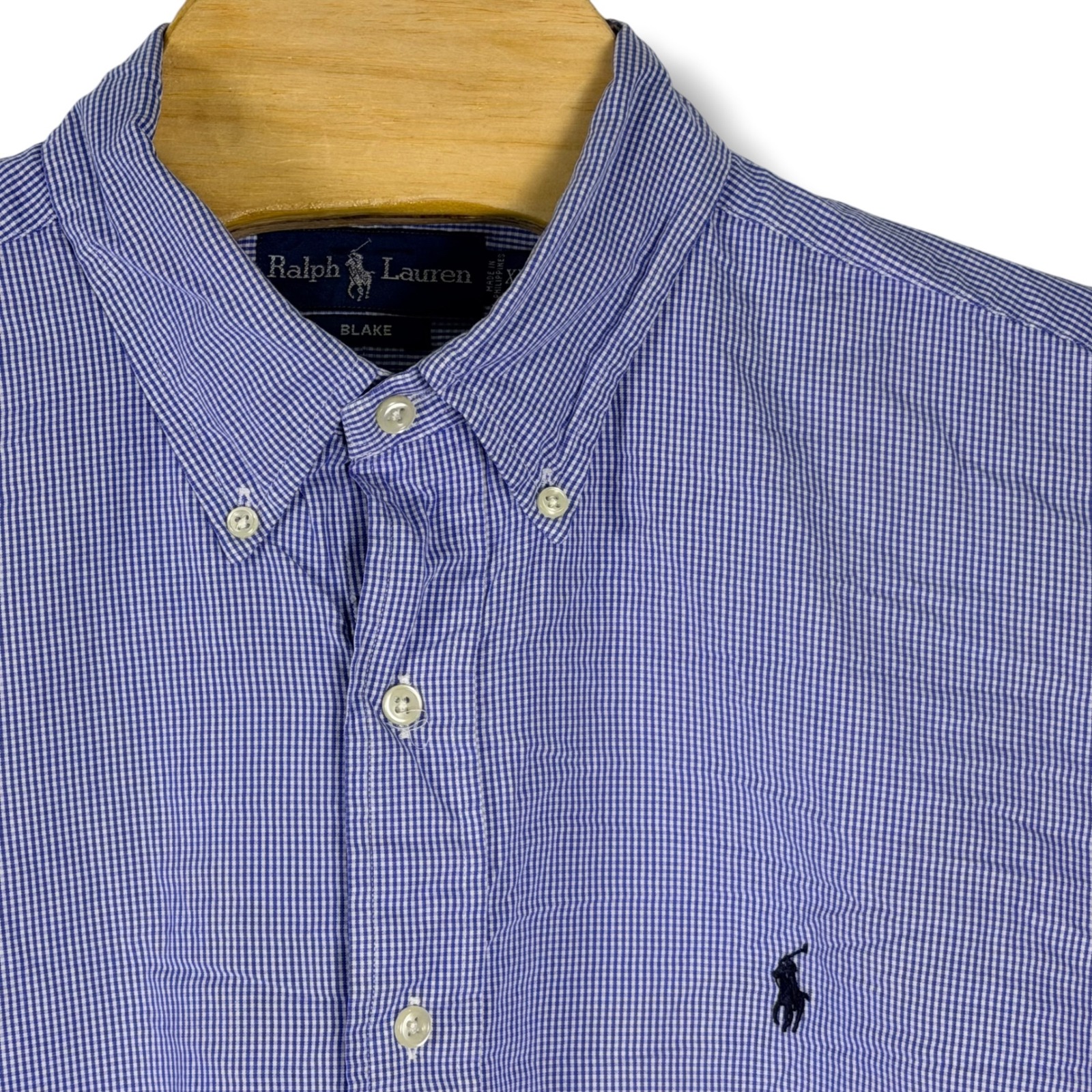 Vintage Ralph Lauren Button Down Poplin Men Xl Blue Gingham Blake Fit Beach Pony